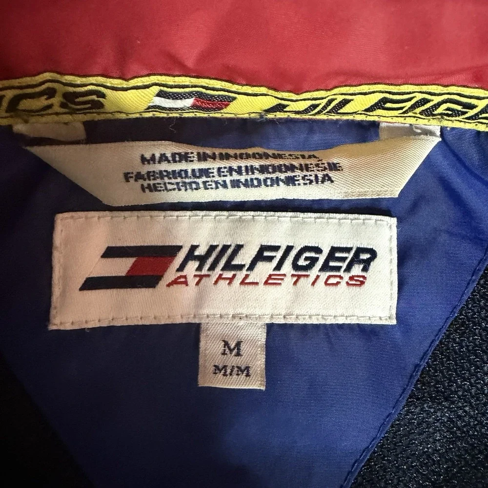 Hilfiger Athletics Vintage Men's Windbreaker Jacket Full Zip Nylon Blue Red M